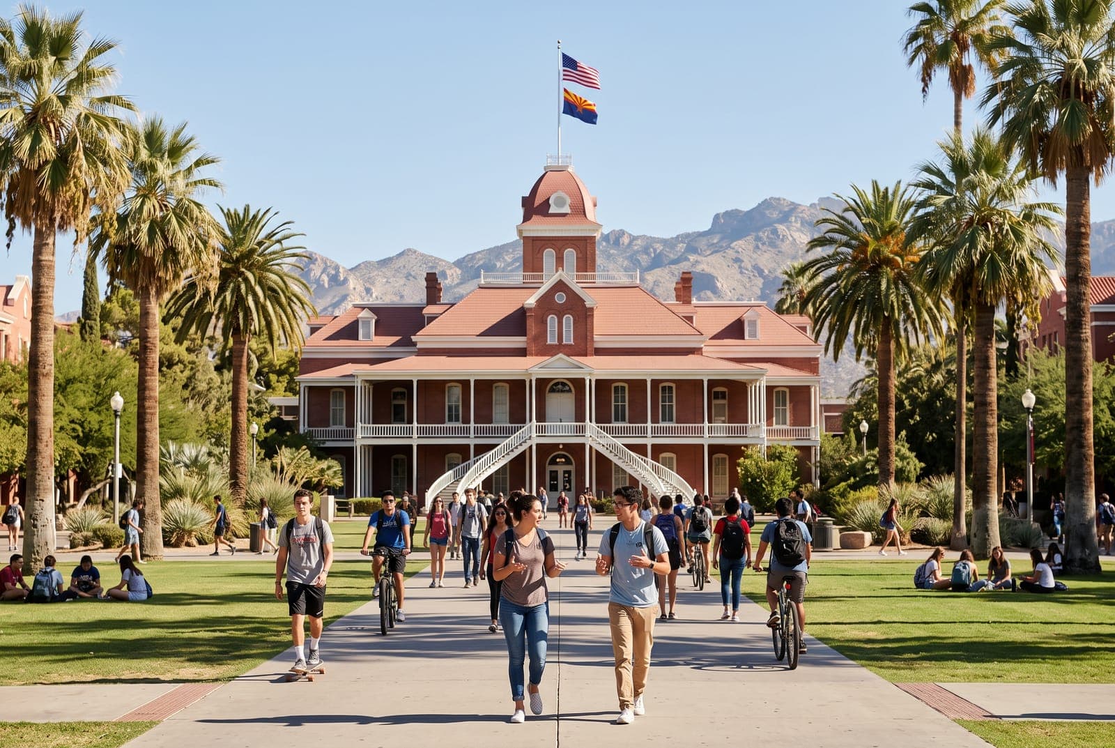 Palm-lined university walkway
